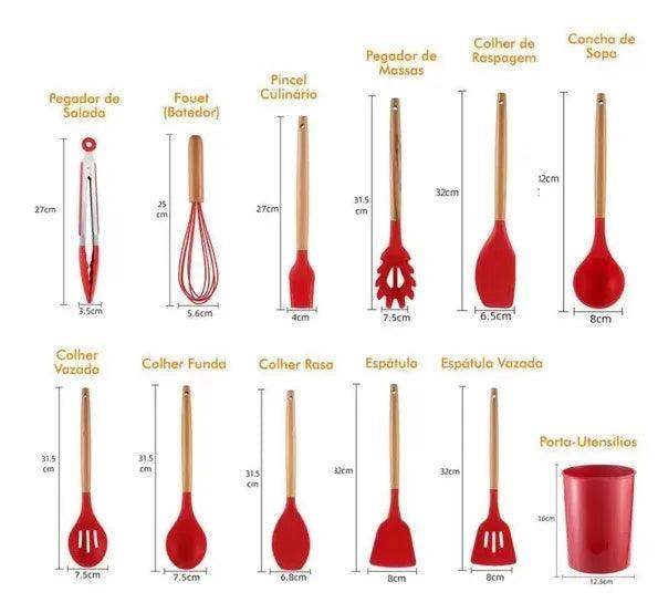 Conjunto Premium de Utensílios  de Silicone para Cozinha - 12 Peças